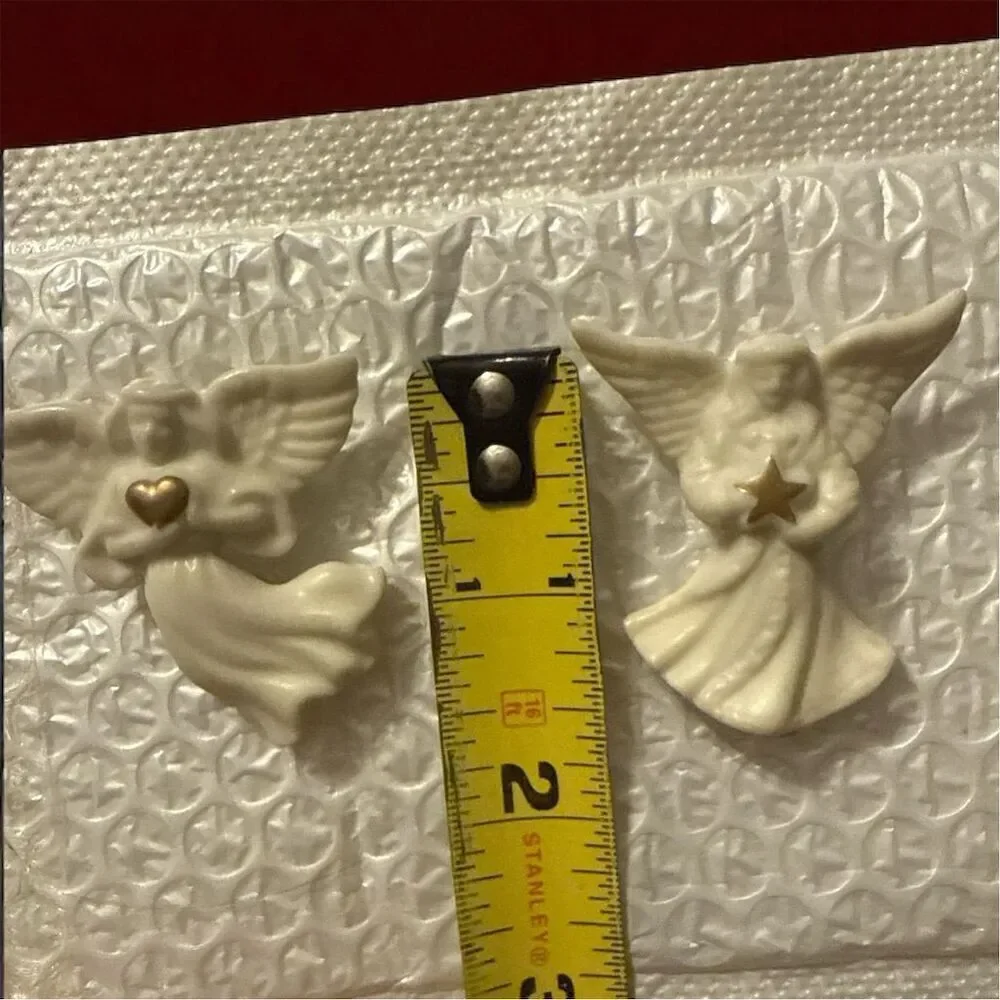 Vintage Lenox Two Porcelain Christmas Angel Brooch Gold Star Heart Collectible